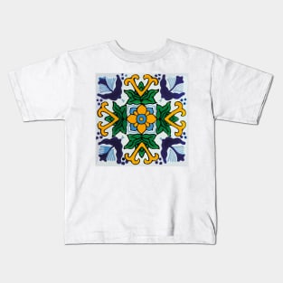 Floral baby blue mexican tile retro pattern Kids T-Shirt